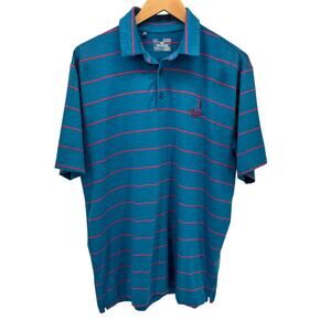 Under armour Polo Shirt Mens XL Blue Pink Stripe PINEHURST LOGO Golf Coastal